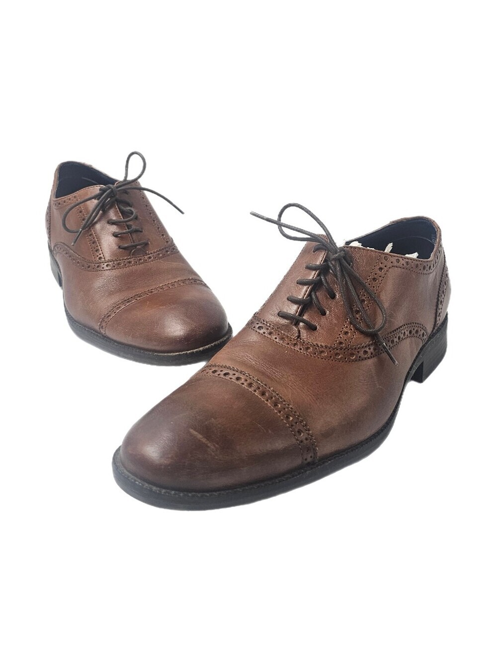 Cole Haan Wayne Cap Toe Oxford Brogue Leather British Tan Mens 12 Shoes• Cole